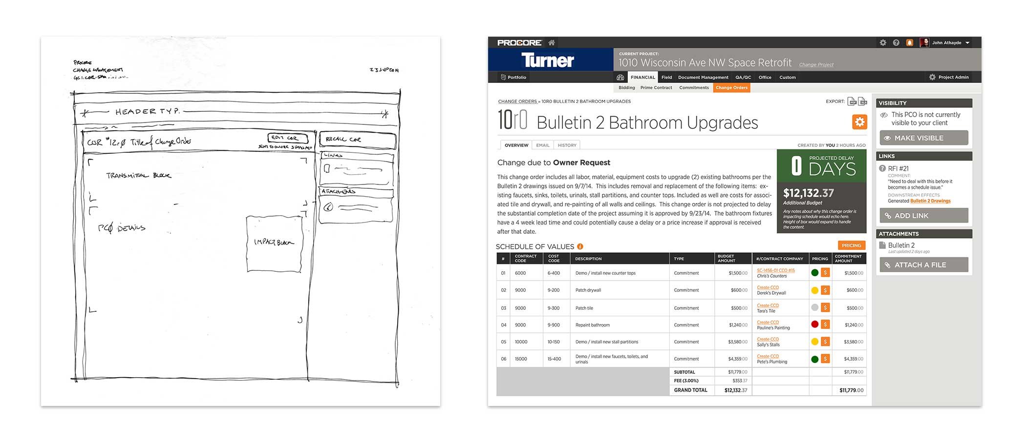 Wireframe and mockup of the presentation screen