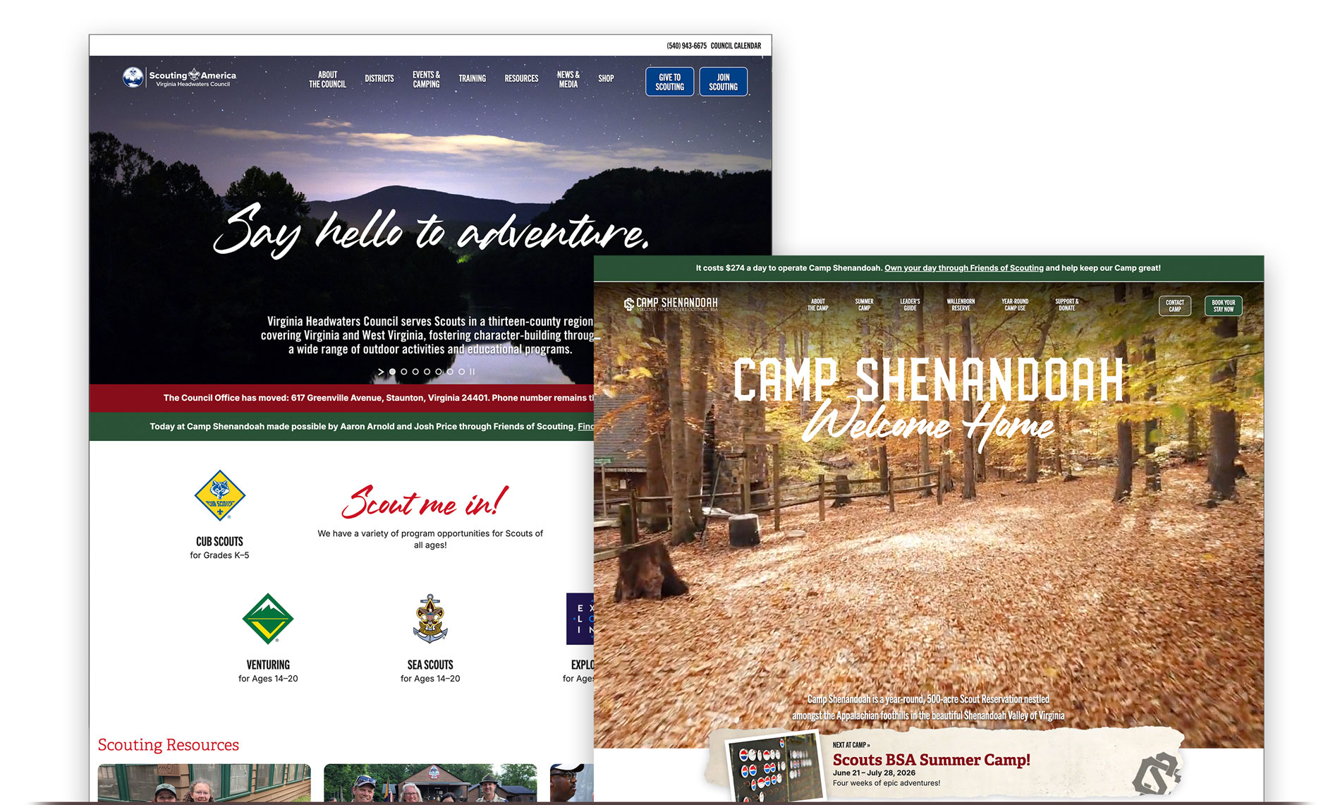 Virginia Headwaters and Camp Shenandoah Websites